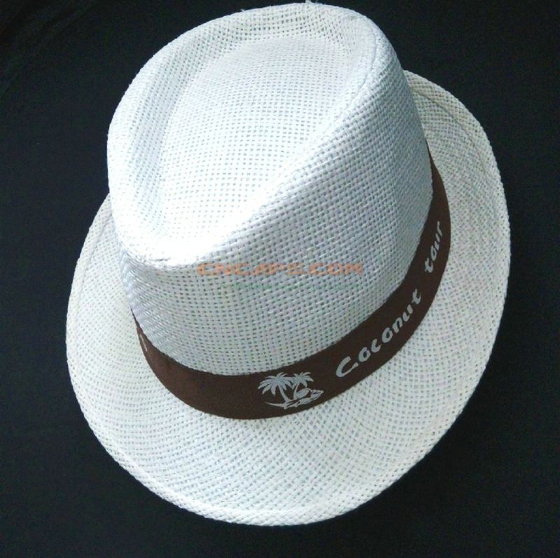 Custom Fedora Style Paper Straw Hat with Printed Logo