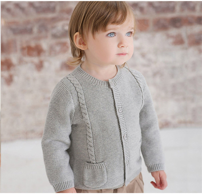 Children's Cardigan Five Buttons, Round Neck Winter Sweater