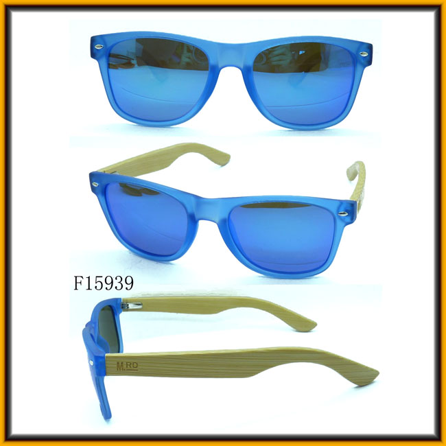 F15939 Mirrored Lens Custom Sunglasses with Bamboo Temples