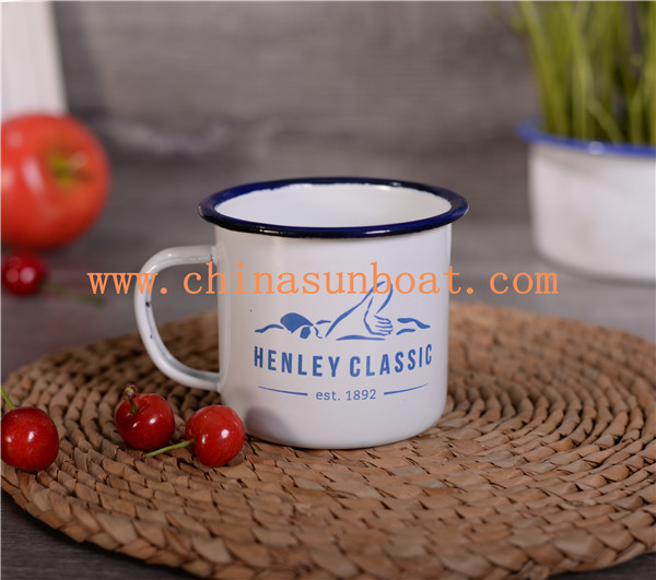 Sunboat Blue Rim Good Price Customized Enamel Mugs Enamel Metal Cup Tableware