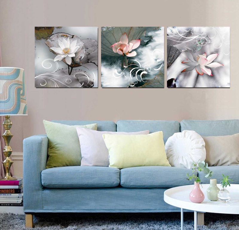 3 Panel Wall Art Oil Painting Lotus Painting Home Decoration Canvas Prints Pictures for Living Room Framed Art Mc-258