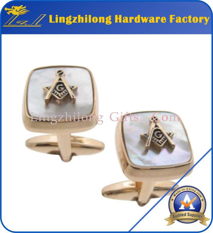 Masonic Two Part Metal Pearl Cufflink