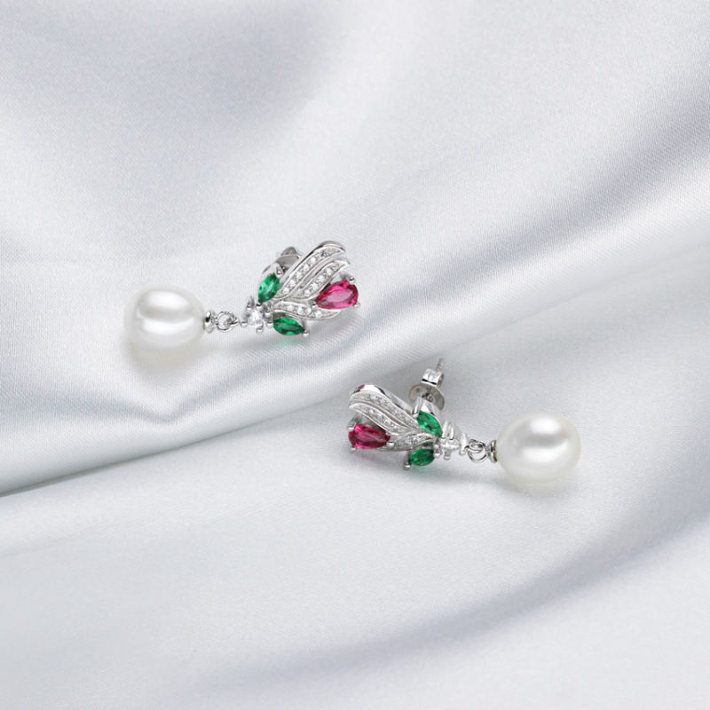 New Arrival Freshwater Pearl Earrings AAA Drop 8mm Sterling Sivler Pearl Earring