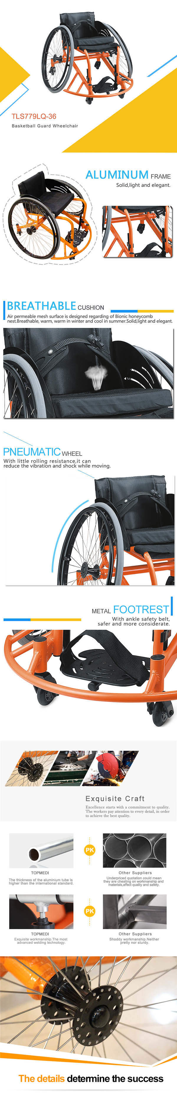 Aluminum Manual Basketball Sport Wheelchair for Handicapped Outdoor