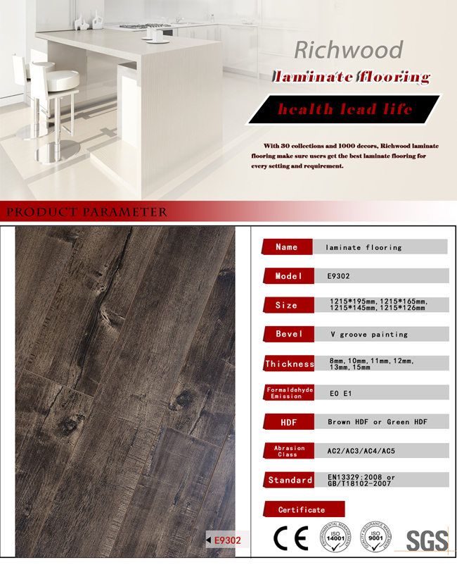 Wax Coating Eir HDF Laminated Wood Flooring