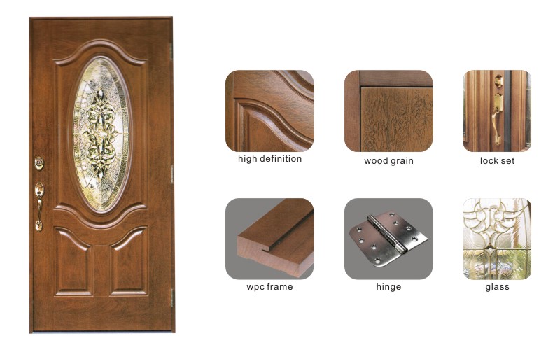 Main Wooden Door Design Fiberglass Glass Door