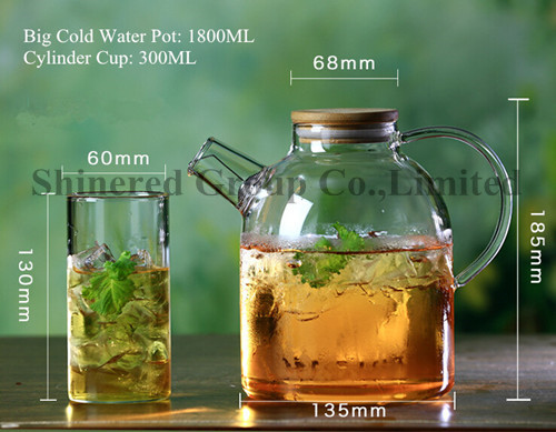 1.8L Short Mouth Hot Water Bottle, Cold Water Kettle Borosilicate Glass Kettle with Handle