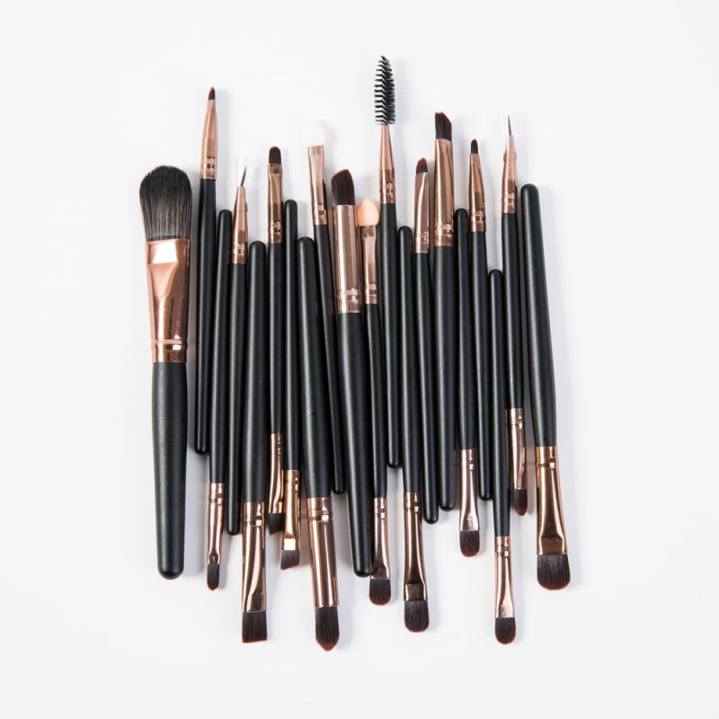 20PCS Private Label Makeup Brush with Black Handle Gold Ferrule