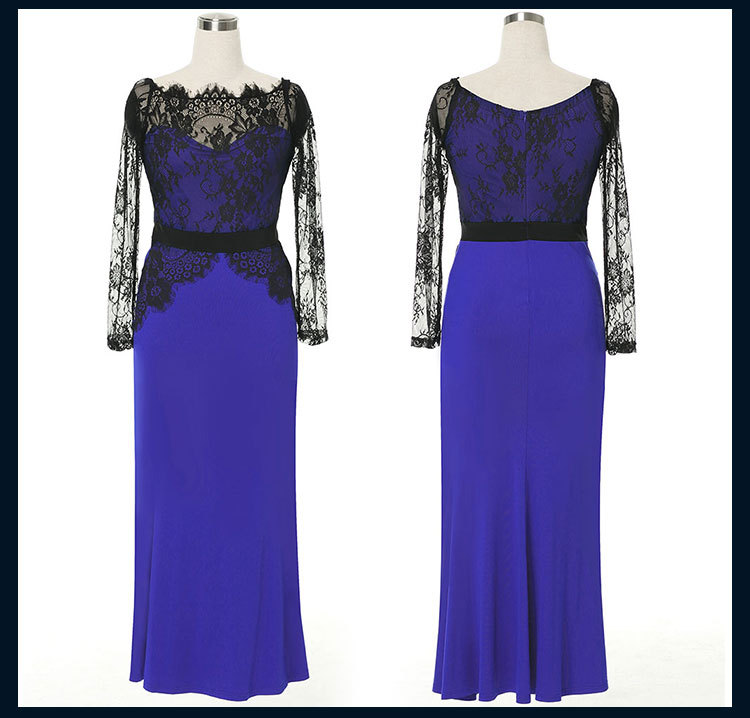 Europe Pure Color Splice Sexy Patterns of Long Lace Evening Dress