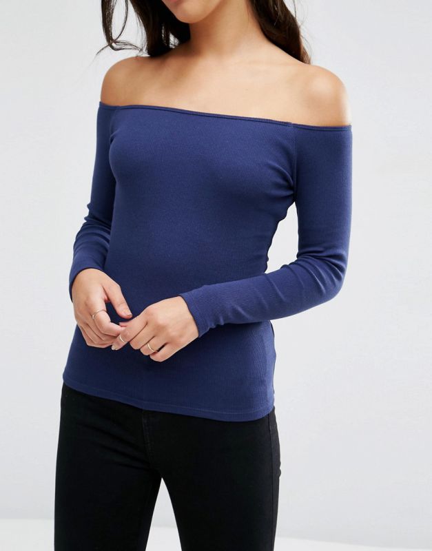 Sexy Fashion Long Sleeve off Shoulder Women Cotton Rib Top