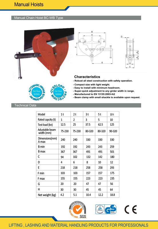 High Quality Lifting Beam Clamp (BC-WB)