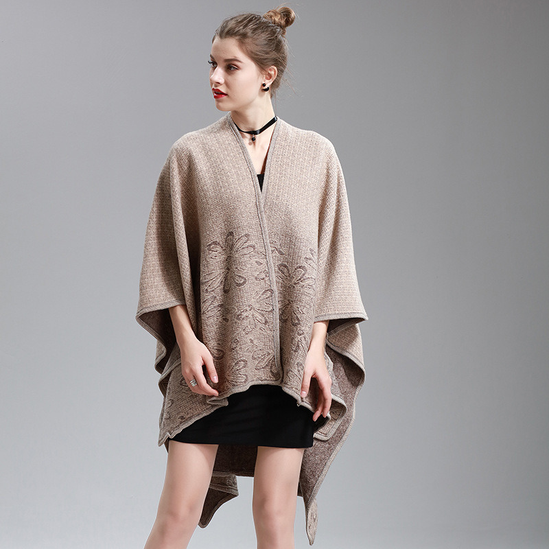 Womens Cashmere Feel Alike Fancy Cape Stole Poncho Shawl (SP293)