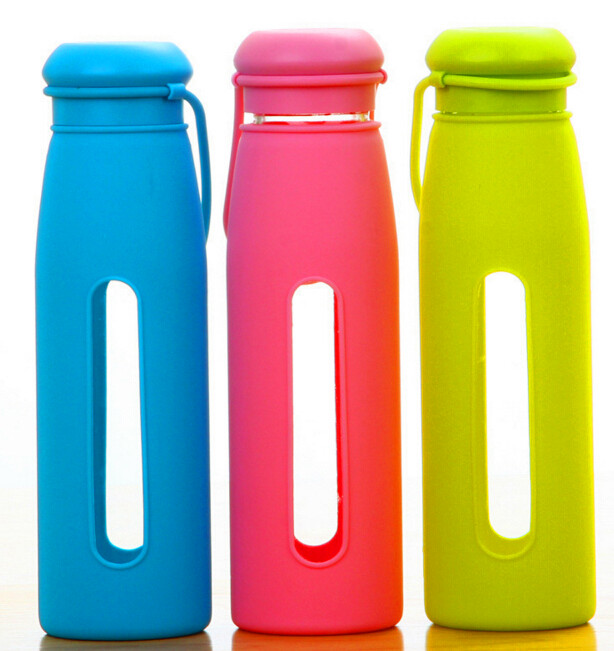 Hot Selling Glass Water Sport Bottle with Silicon Sleeve Portable Glass Bottle