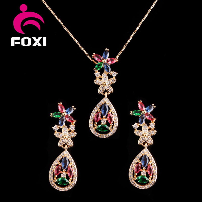 Luxury Drop Design Fashion Pendant and Earrings Jewelry Sets