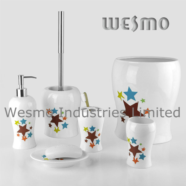 Porcelain Bath Accessories Set with Stars Decal (WBC0501A)