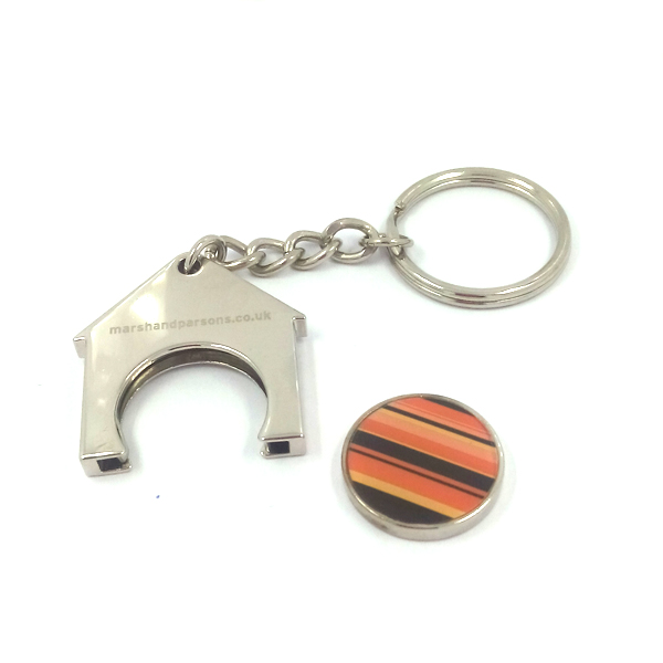 House Shaped Cheap Promotional Metal Trolley Coin Keyring