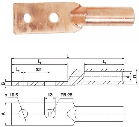 Dt2-F Type Square Head Double Hole Copper Terminal