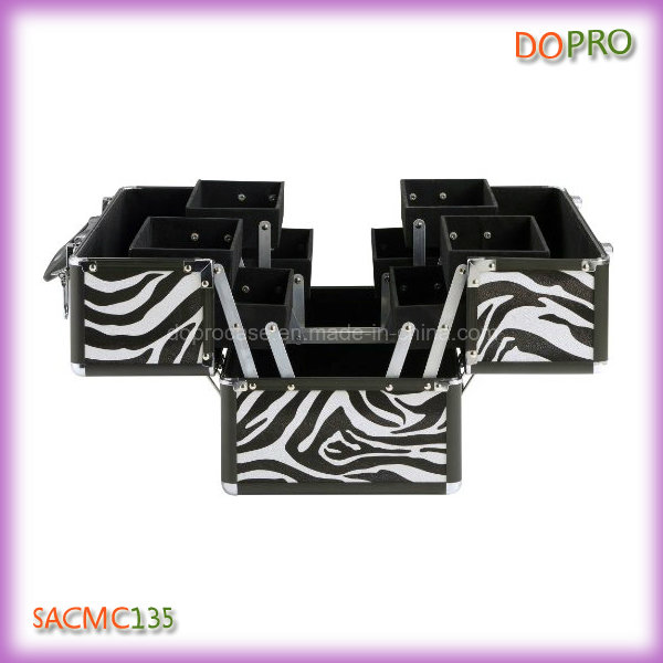 Black Zebra Pattern Hard Shell Aluminum Beauty Case (SACMC135)