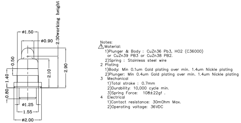 Spring Loaded Brass Pogo Pin for DIP