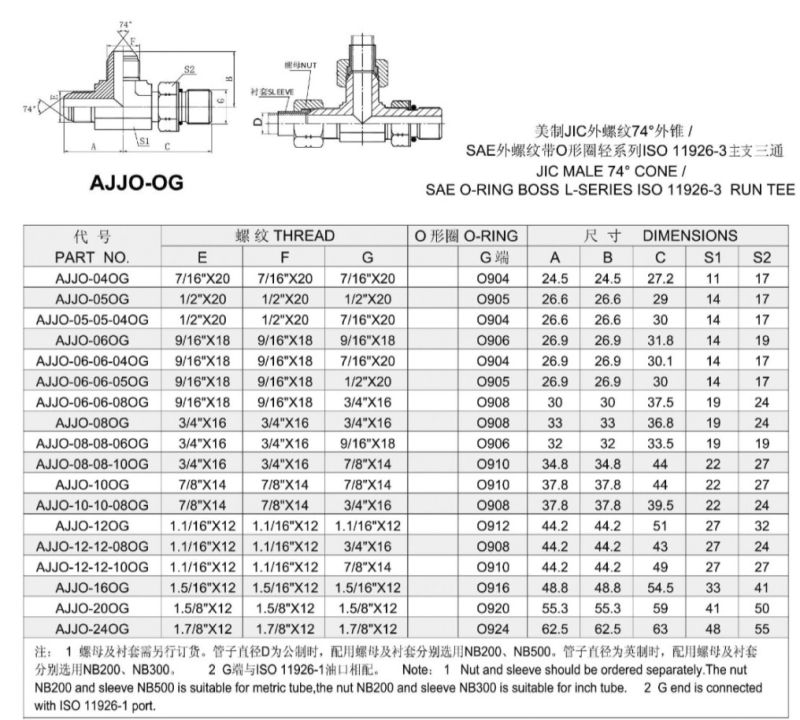 Jic Male / SAE O-Ring Adjustable Tee Adapter Tube Fitting (AJJO - OG)