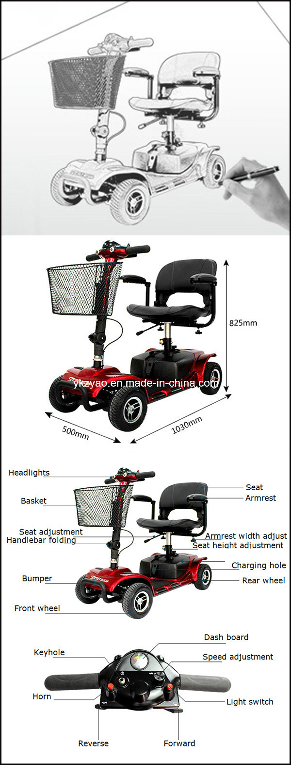 Low Weight Four Wheels Electric Mobility Scooter