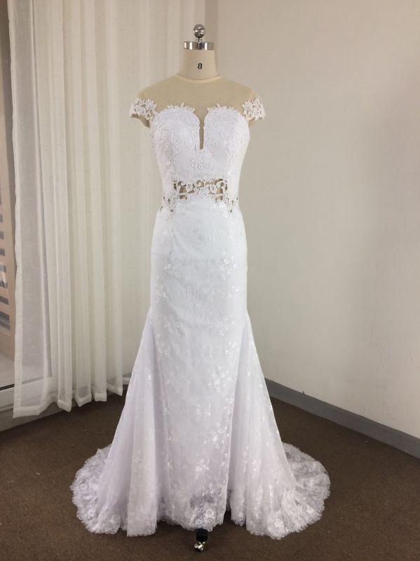 A Line See Through Lace Keyhole Wedding Dress