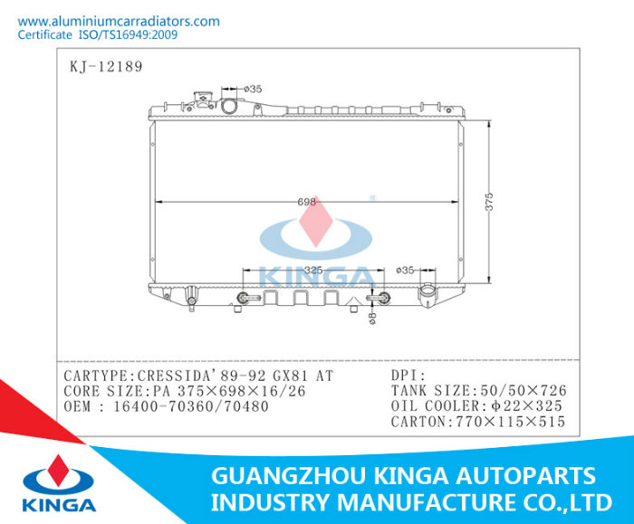 for Toyota Cressida'89-92 Gx81 Auto Radiator 16400-70360 / 16400-70480