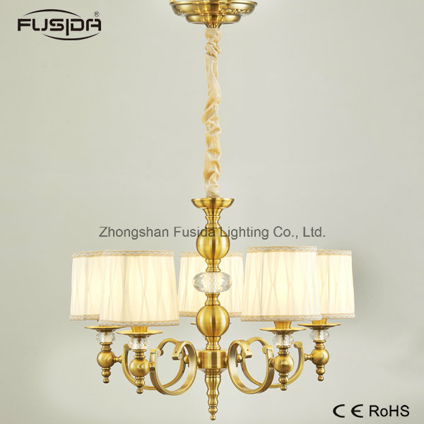 5 Lamps Bronze Fabric Round Lampshape Chandelier Lighting with Crystal