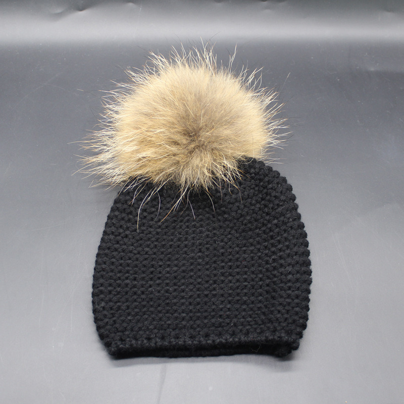 Children Baby Kids Autumn Winter Warm Knitted Real Fur POM POM Caps Beanie Hat (HW627)