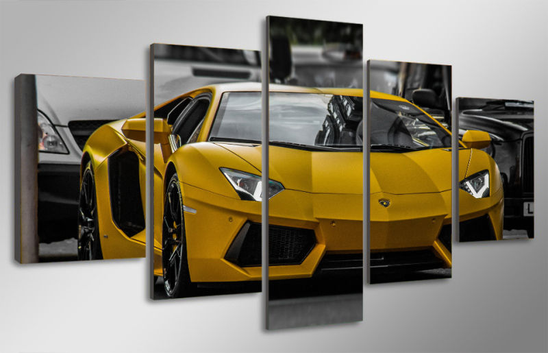 HD Printed Yellow Sport Car Picture Painting Wall Art Canvas Print Room Decor Print Poster Picture Canvas Mc-123