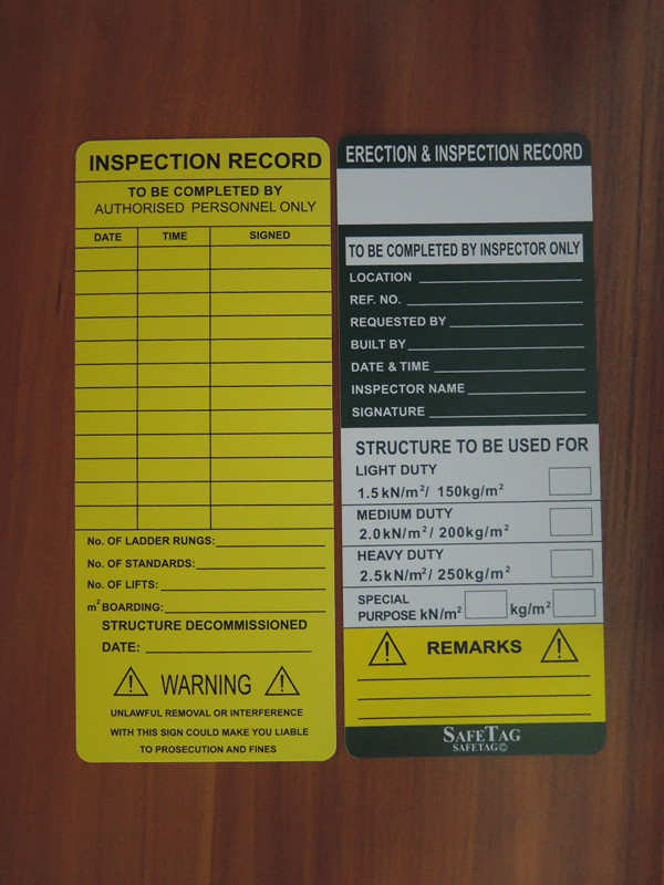 Tagging System for Plastic Scaffolding Holder Tags