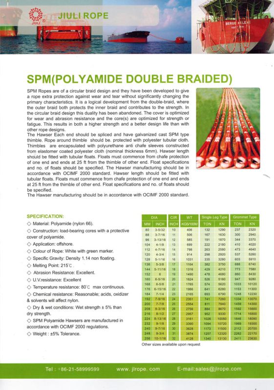 Spm Rope / Polyamide Double Braided Rope