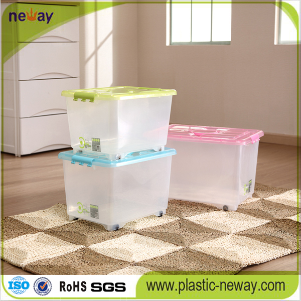 Large Transparent Plastic Storage Box with Wheels