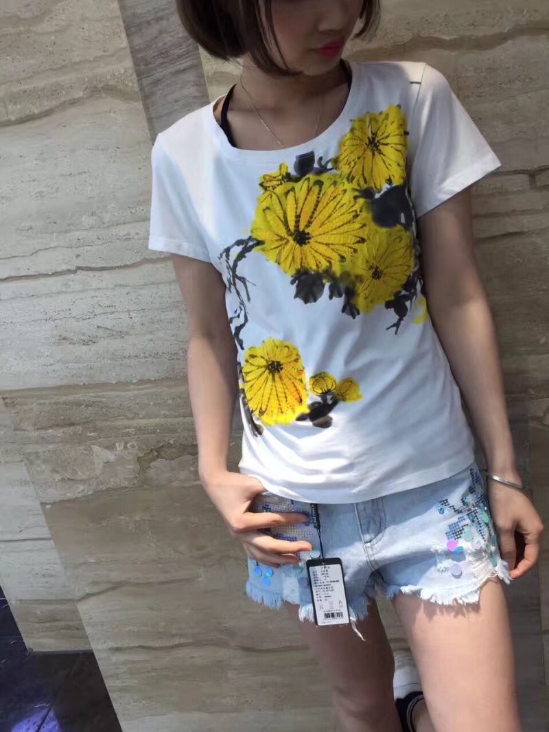 Summer Pure Chrysanthemum Printed Ladies Lovely T-Shirt