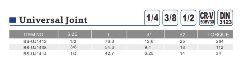 Universal Joint - BS-Uj1412 -Cr-V -Hand Tool- Connector