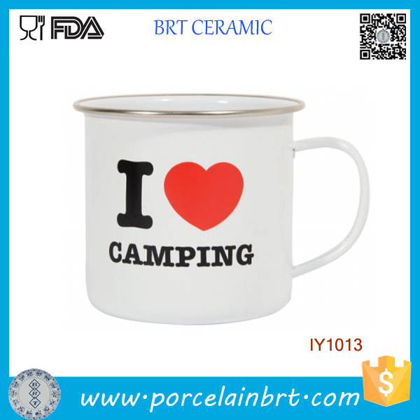 Wholesale Low Price White with Gold Rim Enamel Camping Mug