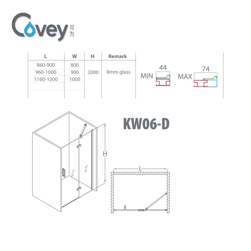 Bathroom Tempered Glass Shower Screen with Ce/SGCC/CCC (A-KW06-D)