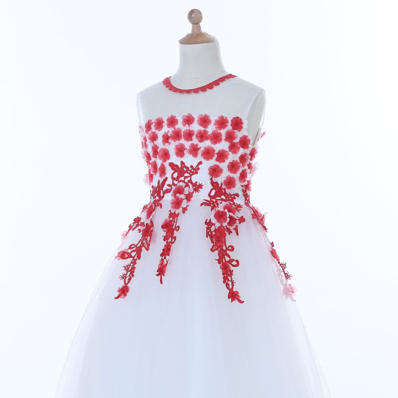 White/Red Flower Girl Dress for Wedding and Ceremonial