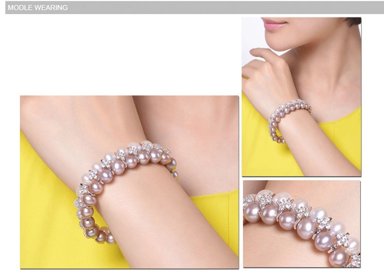 New Design Pearl Bracelet 8-9mm AAA Near Round Double Rows Sterling Silver Mixed Color Pearl Bracelet