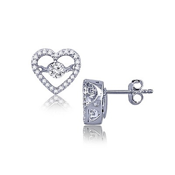 Heart Stud Earrings 925 Silver Dancing Diamond Jewelry