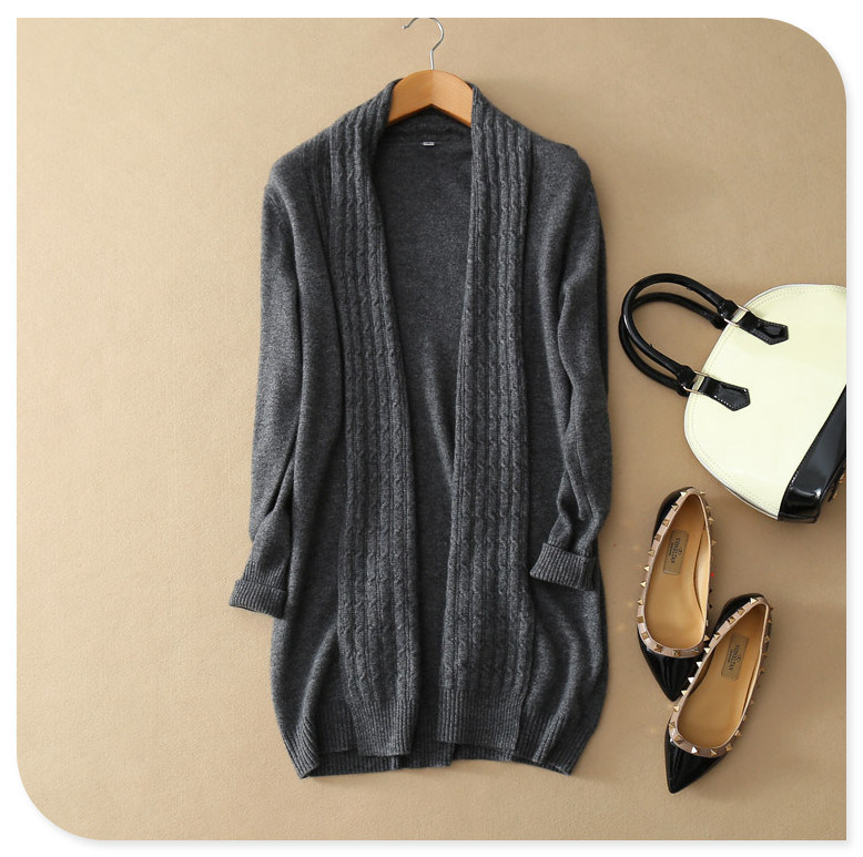 Ladies' Knitwear Pure Cashmere Knitting Long Cardigan Coat