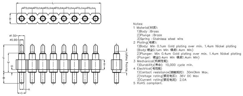 8 Pin Spring Loaded Pogo Pin Connector