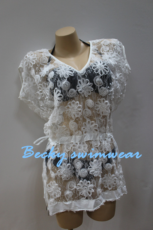 New Design Ladies's Simwear Coverup Blouse Custom Color with Floral Lace, High Quality