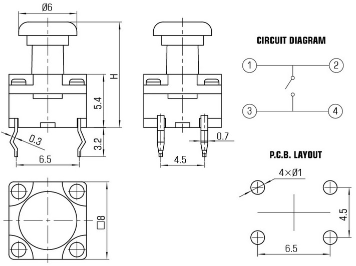 Tact Switch with Cap Push Button Tact Switch