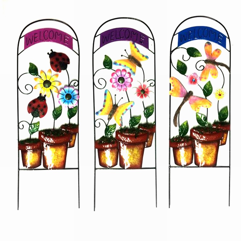 Colorful Metal Flowerpot Shaped Garden Decoration Fence W. Welcome