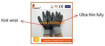 Nylon Black Nitrile Ultra Thin Fully Coated Gloves with Ce Dpu420