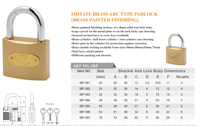 Imitate Brass Arc Type Padlock (brass painted finishing)