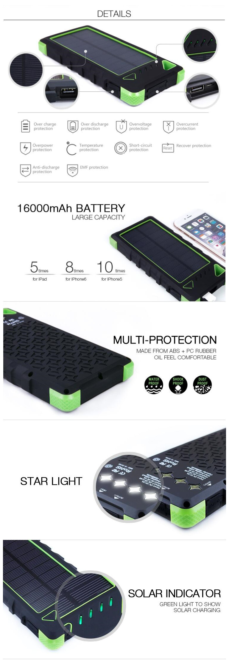 Solar Powerbank/Waterproof 16000mAh Mobile Solar Charger