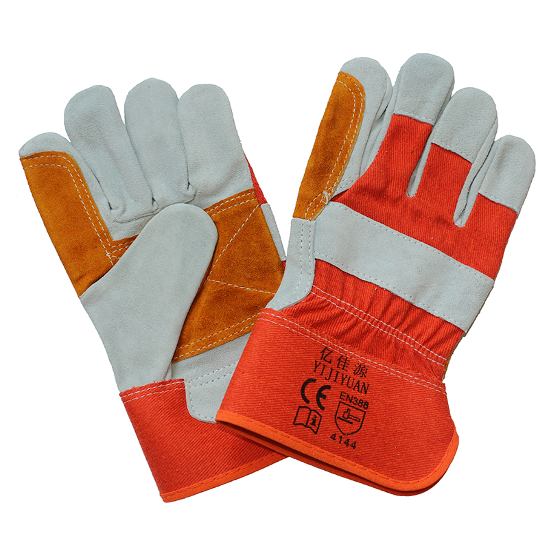 Cow Split Leather Working Safety Hand Gloves Reinforcement The Palm