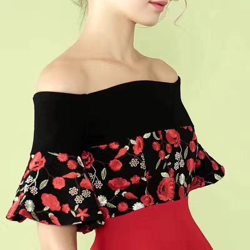 Summer Fashion off-Shoulder Flowers Pretty Ladies Dress